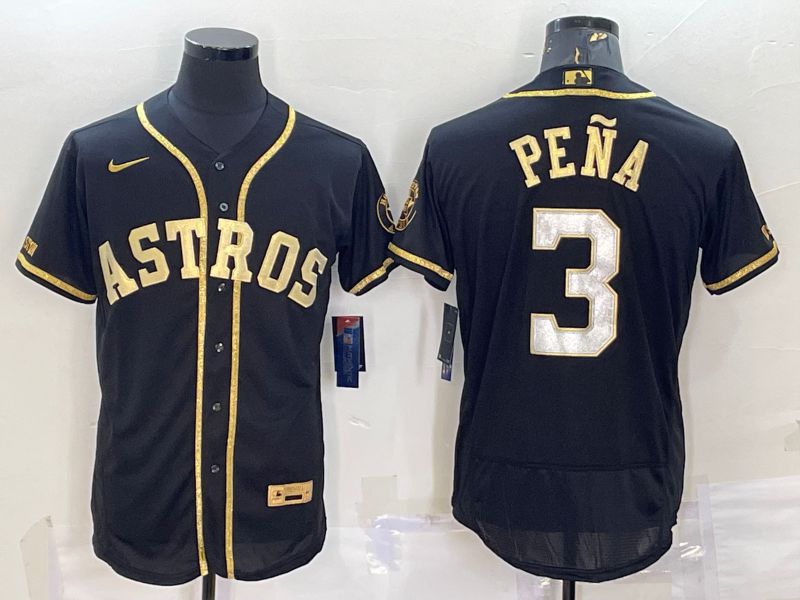 Men Houston Astros #3 Pena Black Champion Gold Elite Nike 2022 MLB Jersey